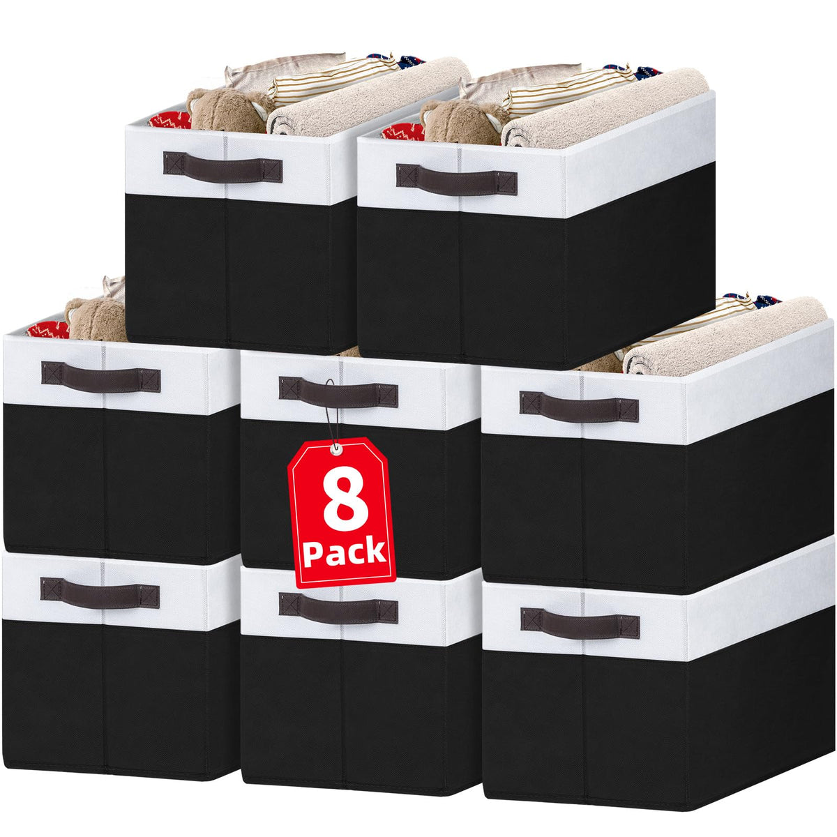 Criusia 8 pack storage baskets with soft two tone design organize shelves efficiently.