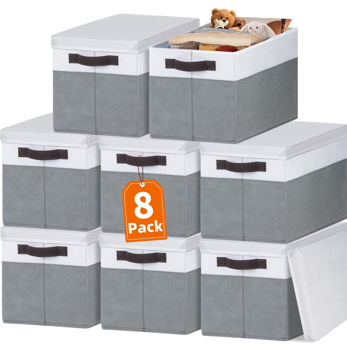 Criusia 8-pack closet storage bin with lids for organized shelves and dust protection.