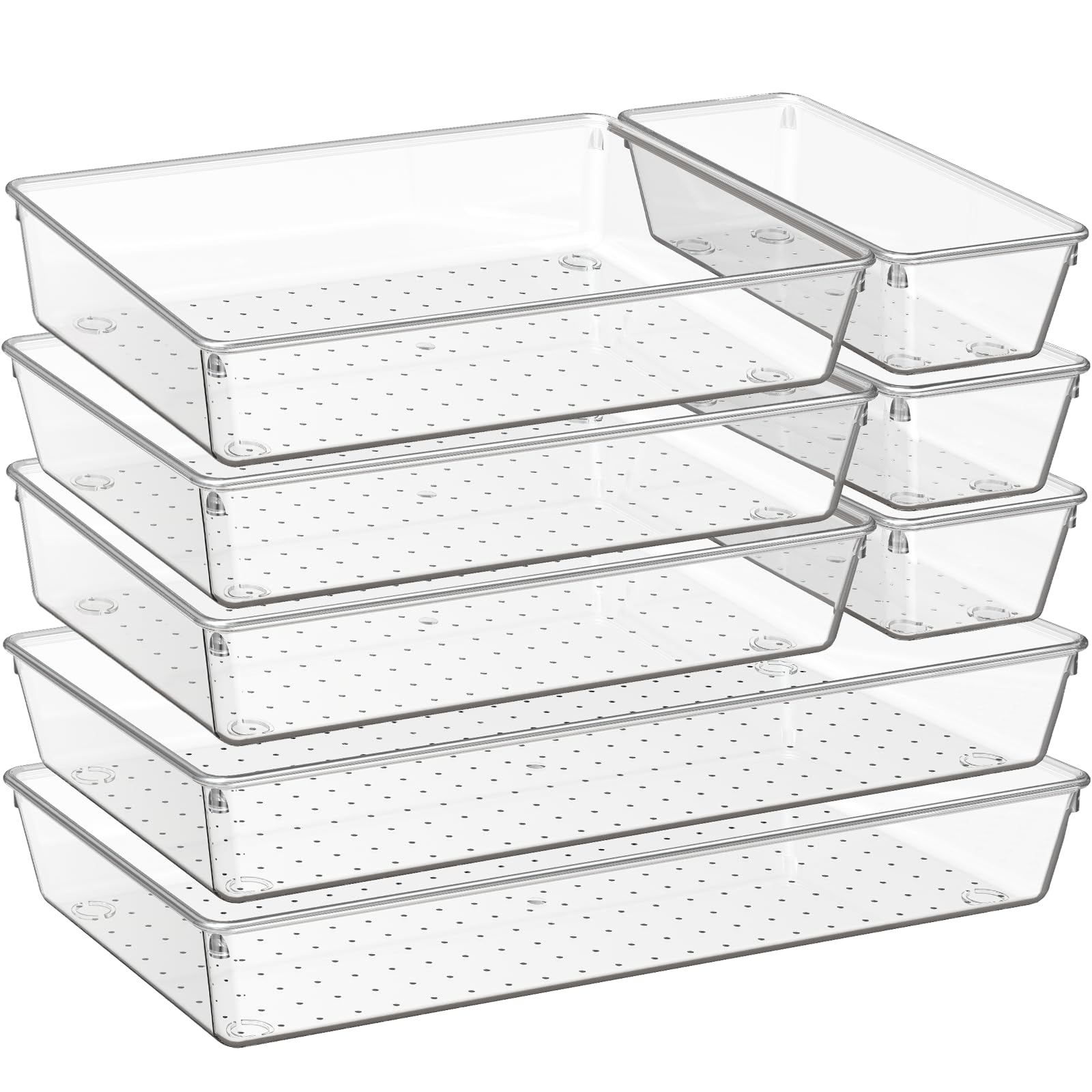 Criusia 8-pack drawer organizers shown as a versatile set for kitchen and vanity storage.