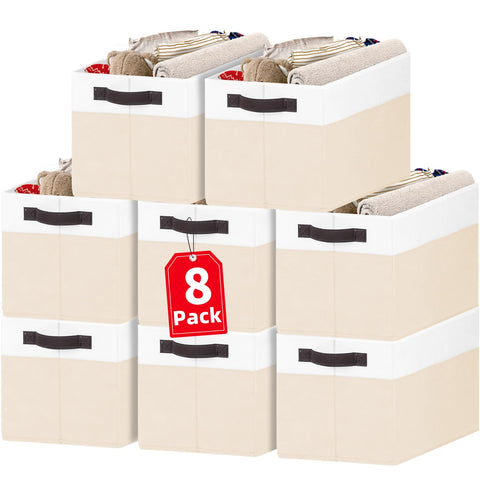 Criusia 8-pack storage bin front view with sturdy handles for quick organizing