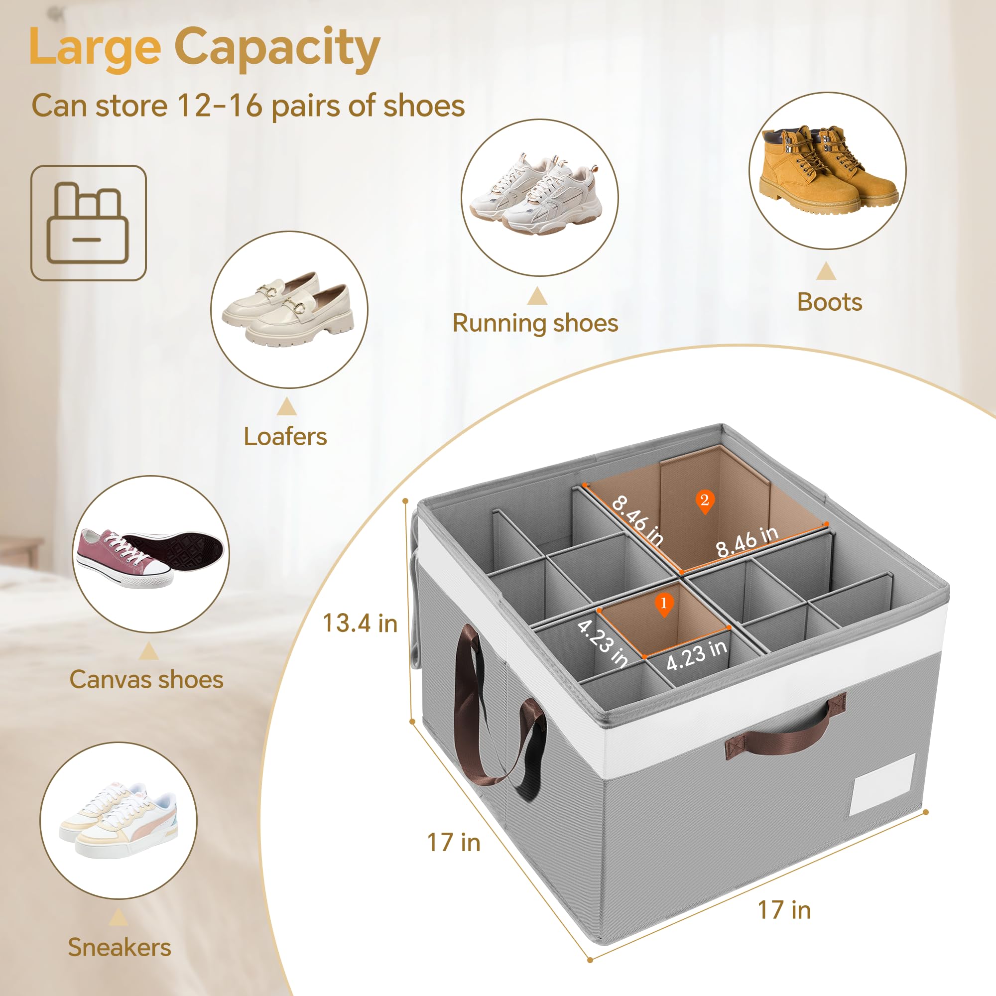 Criusia adjustable divider demonstrates customizable compartments for sneakers