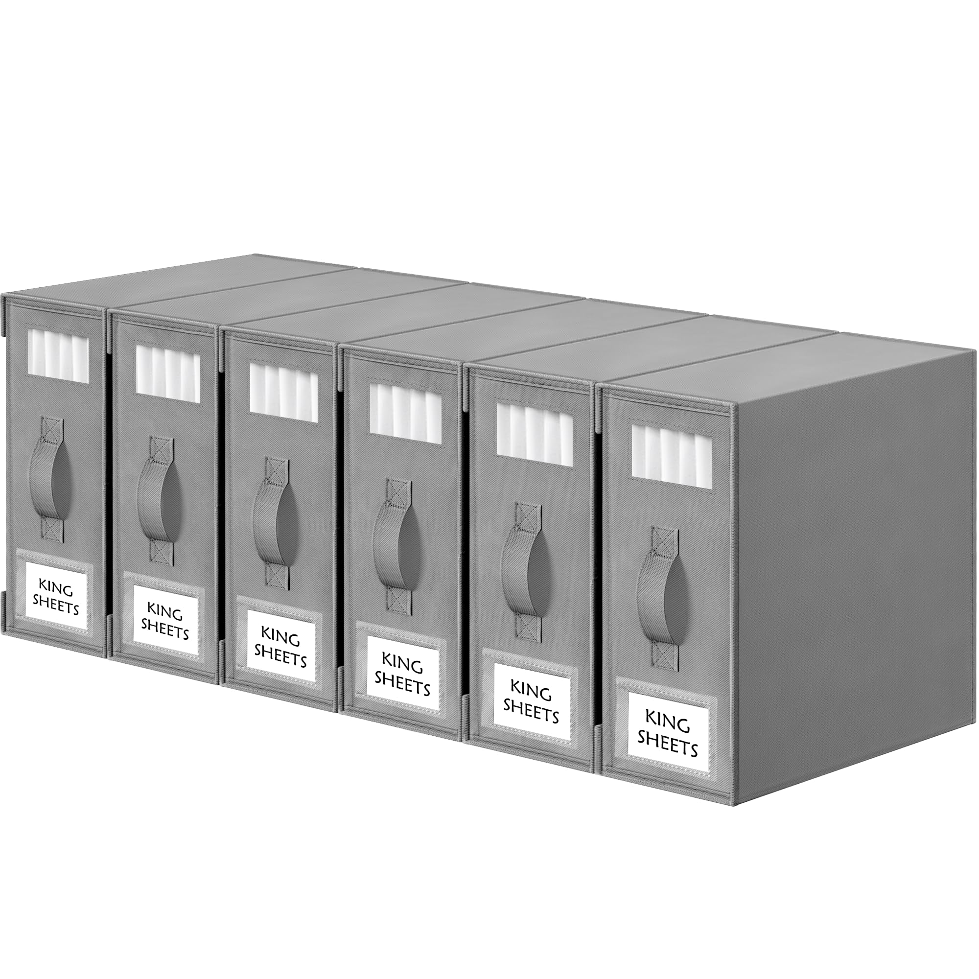 Criusia bed-sheet organizer front view, six-pack for tidy closet storage.