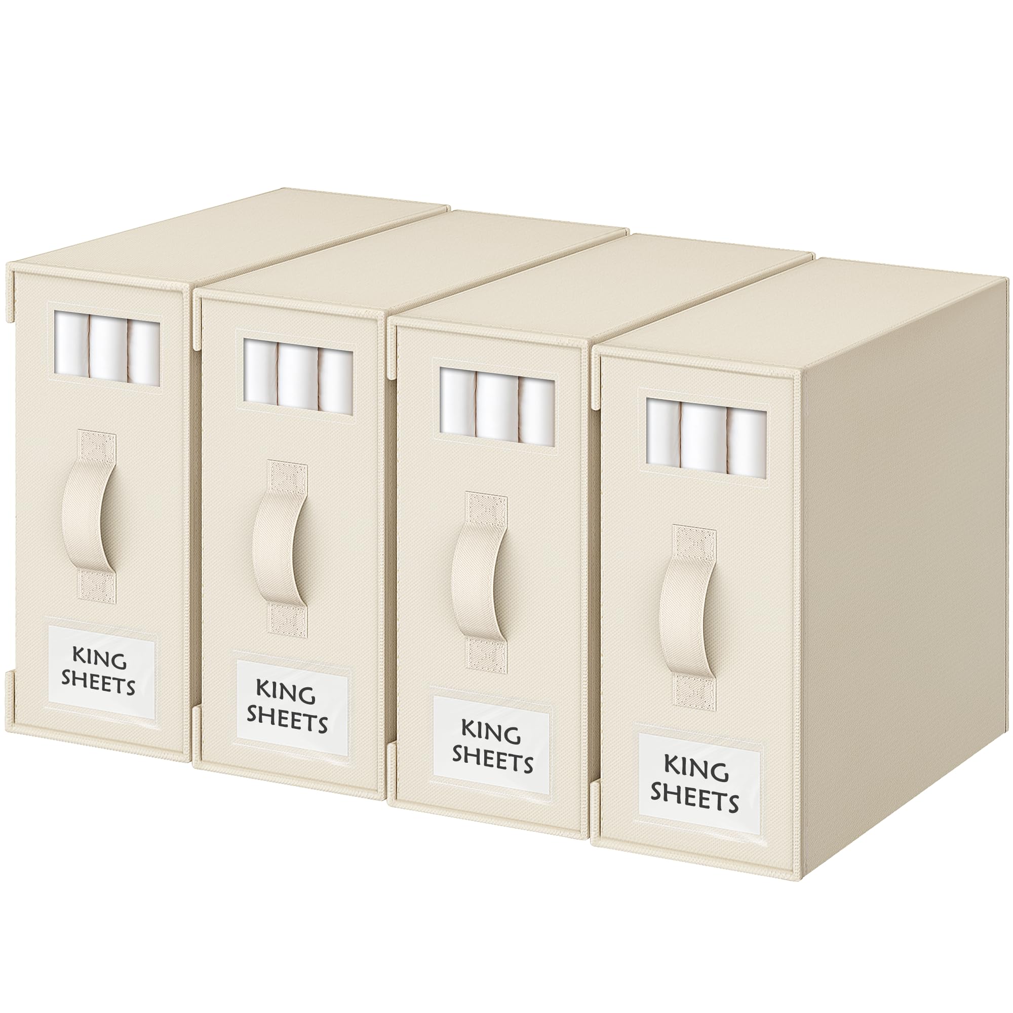 Criusia bed sheet organizer with a clear window for quick content identification.