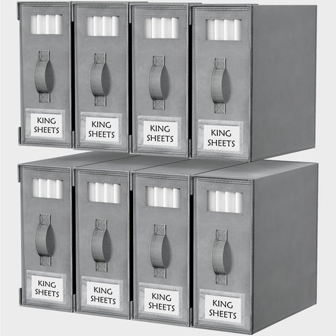 Criusia bed sheet organizers with a clear window for easy viewing of contents.