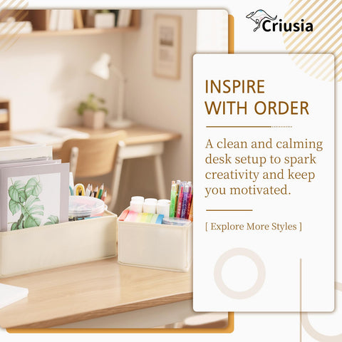 Criusia beige fabric storage bin with reinforced panels for durability.