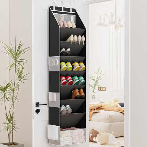 Criusia black shoe storage blends with closets while keeping footwear visible.