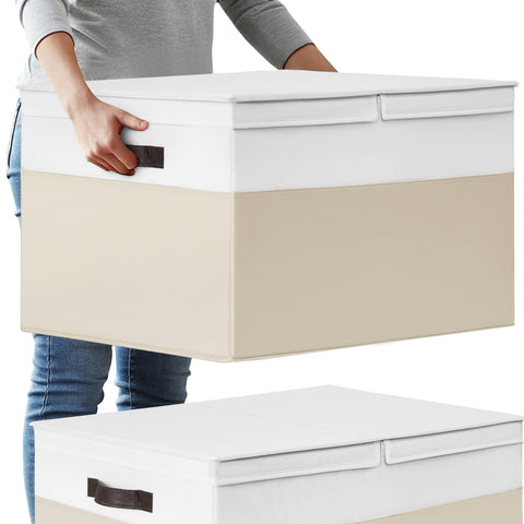 Criusia blanket storage basket with lid in 22x16x12, ideal for bulky blankets and towels.