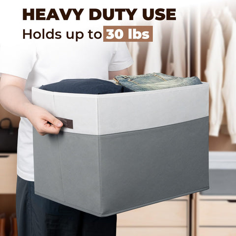 Criusia clothes storage bins on shelves keep bulky items organized.