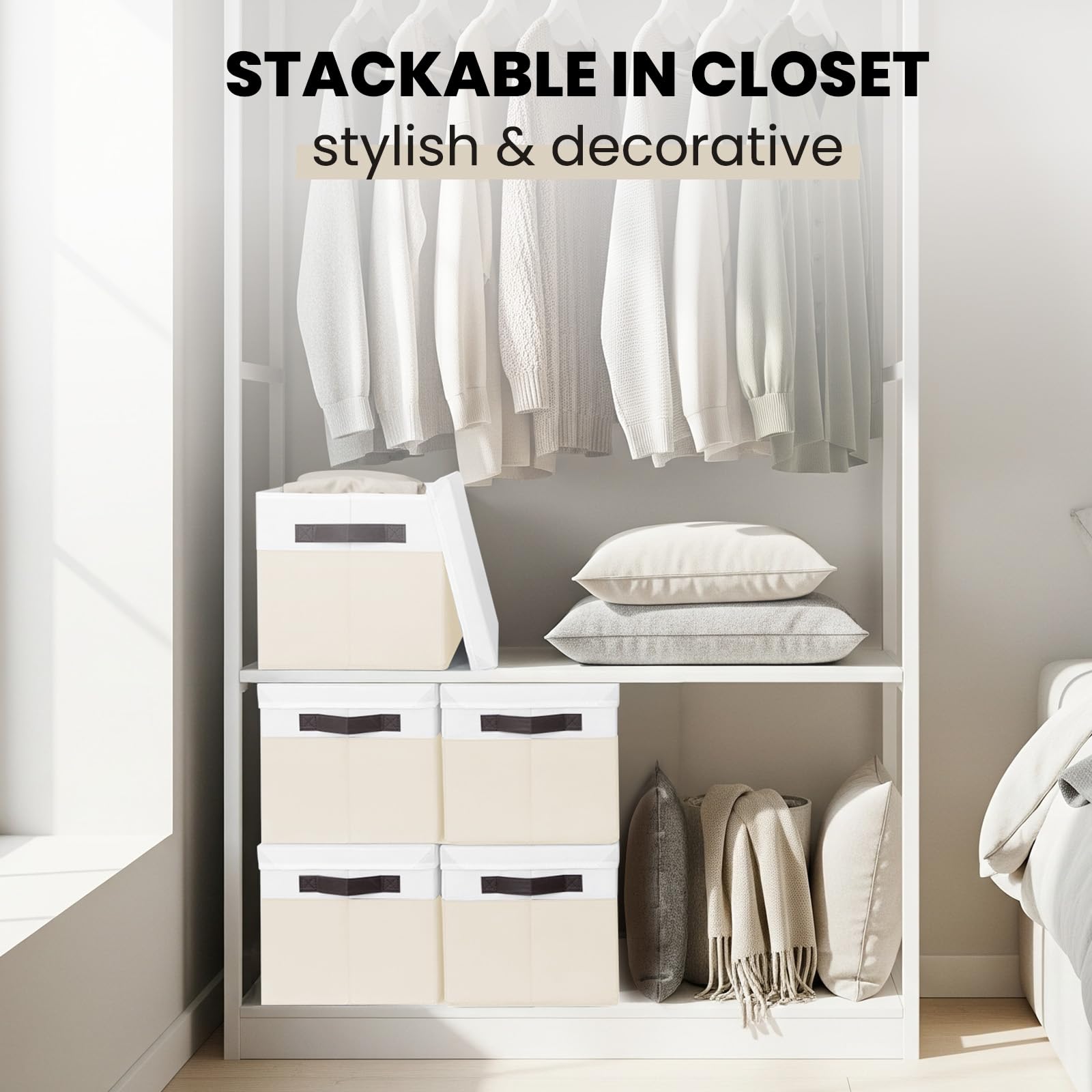 Criusia decorative storage bin on shelf enhances decor while concealing items.