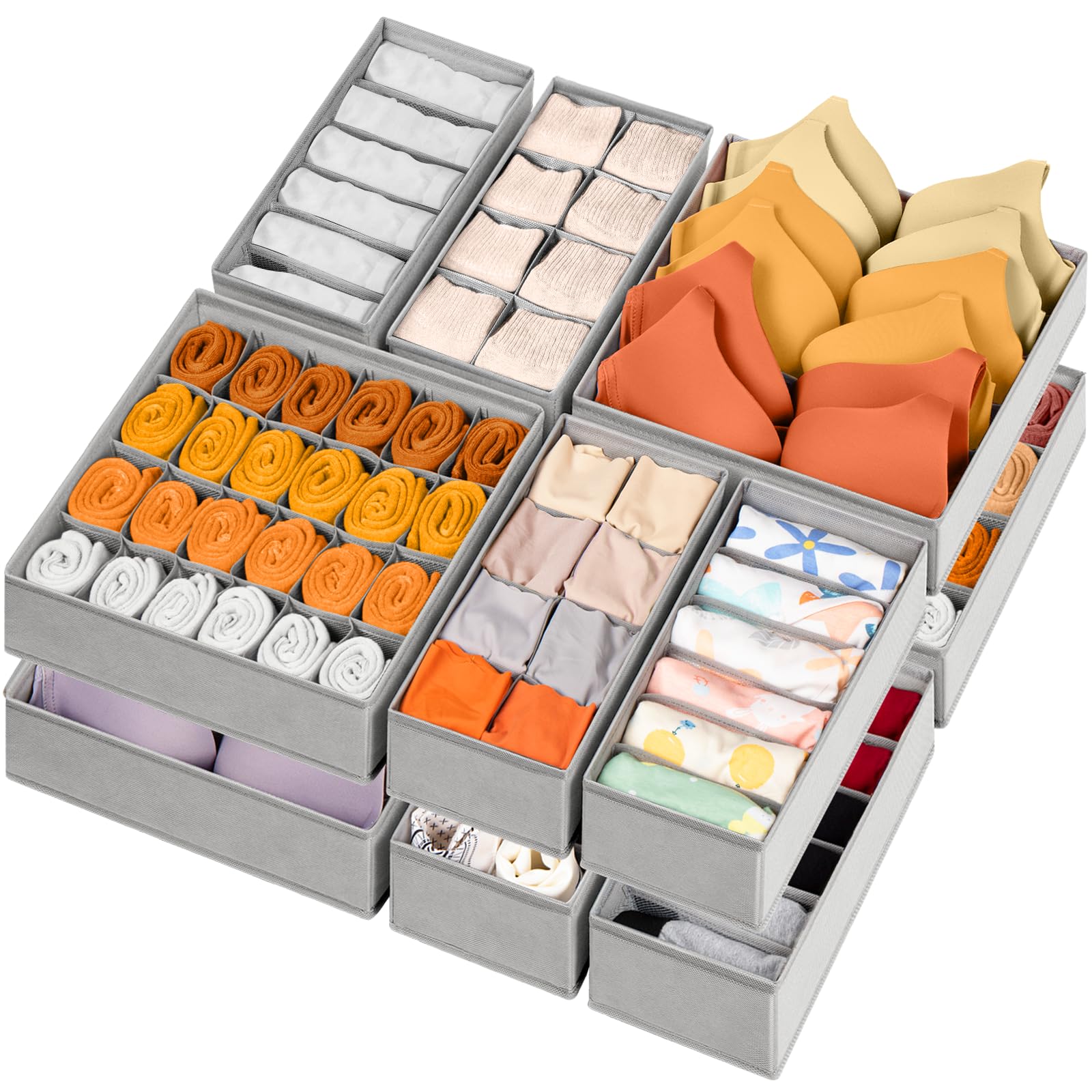 Criusia 12-pack drawer organizer with 116 compartments for versatile clothing storage.