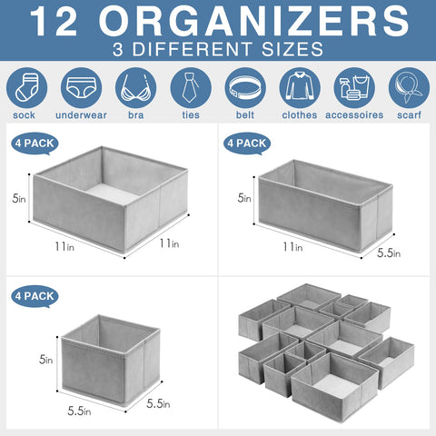 Criusia 12-pack small bins store accessories like bras and ties