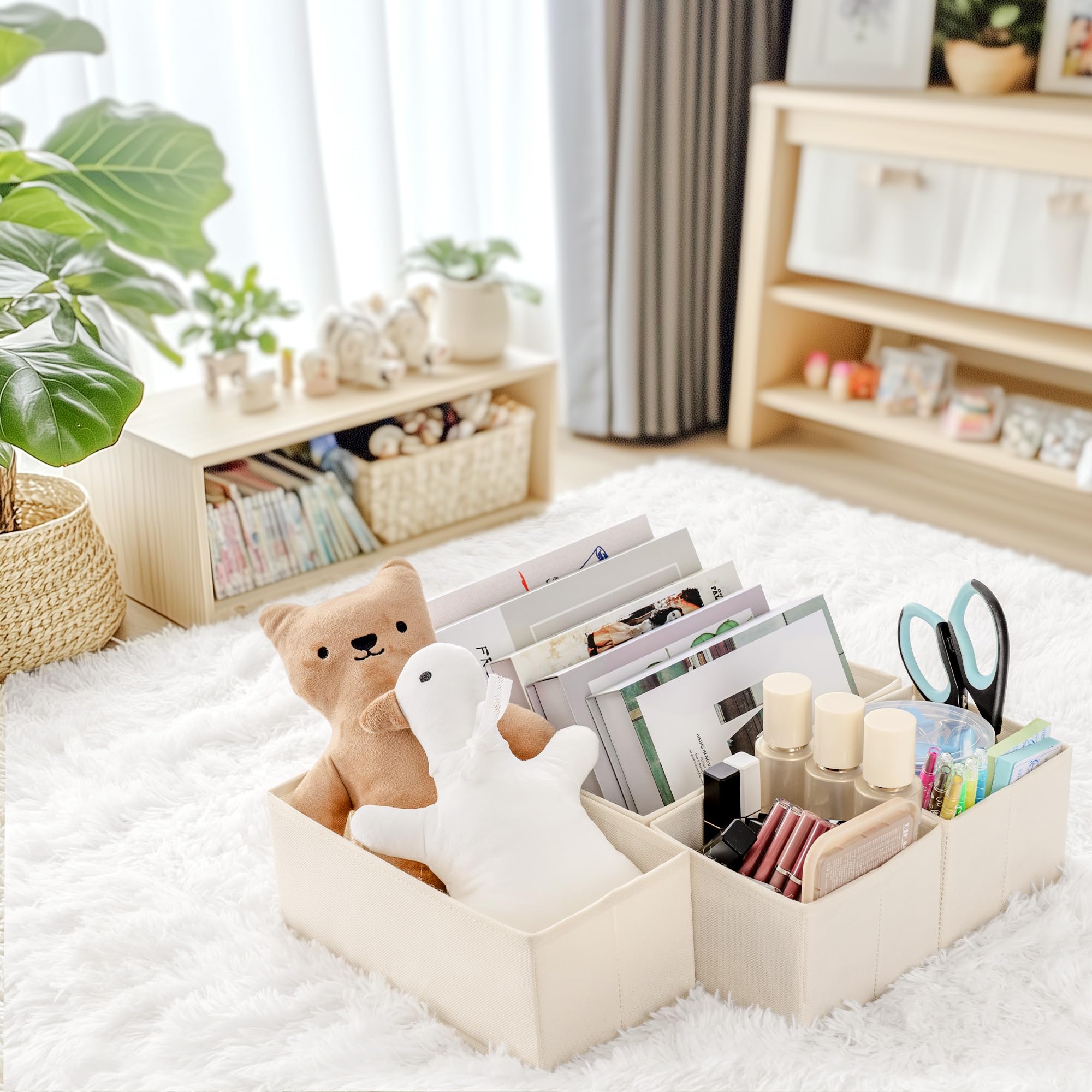 Criusia beige small-bin with bottom zipper secures small items.