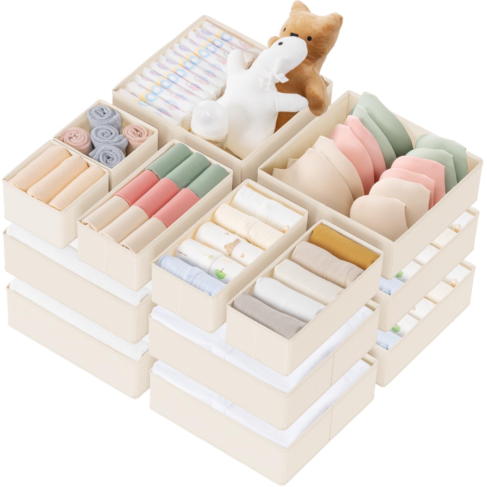 Criusia drawer organizers beige front view for quick, tidy baby clothes access.