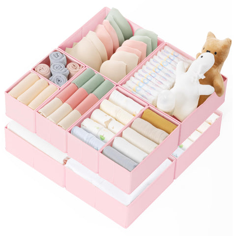 Criusia drawer organizer large bin, 11x11x4-5 stores baby outfits neatly.