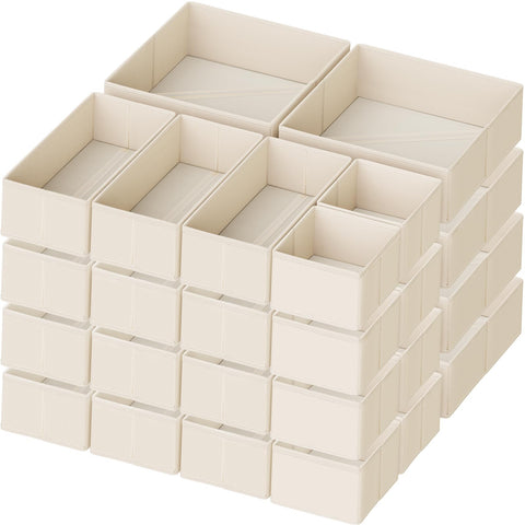 Criusia large beige drawer organizer bin in a tidy drawer.
