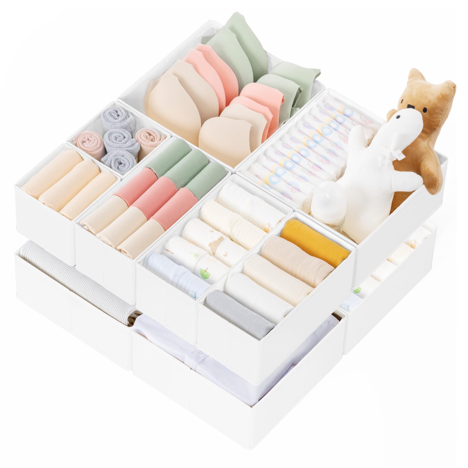 Criusia large drawer organizer front view showing roomy compartments for baby clothes