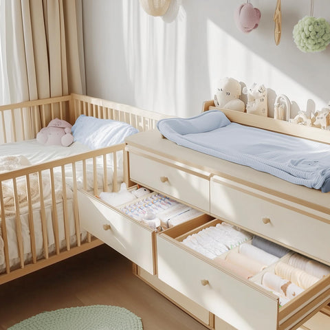Criusia medium beige drawer organizer neatly stacks in a drawer.