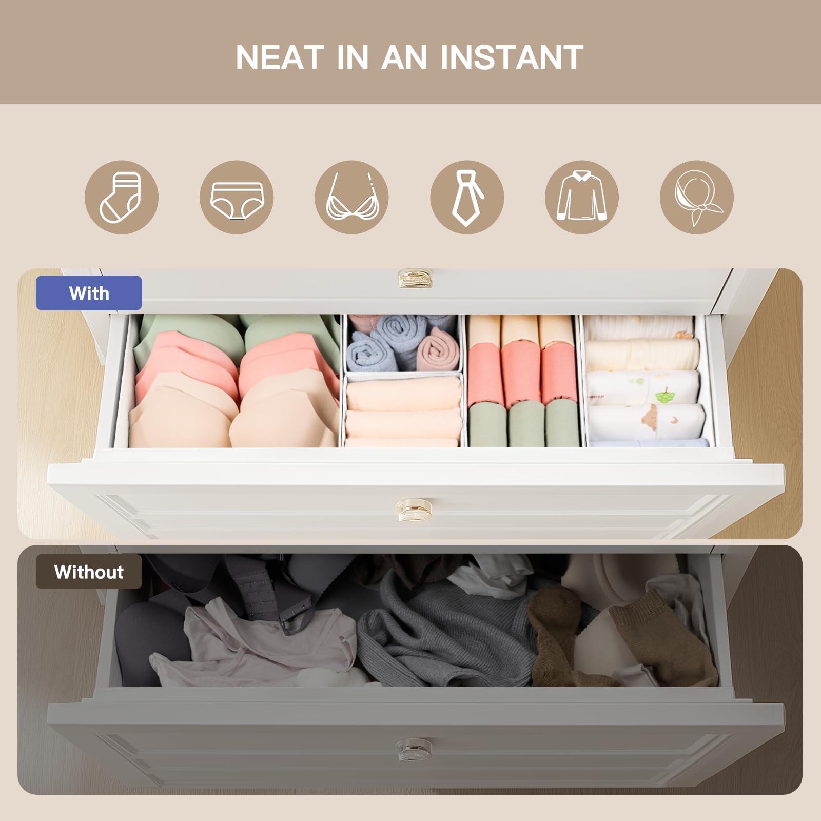 Criusia medium bin 11x5-5x4-5 keeps folded outfits organized.