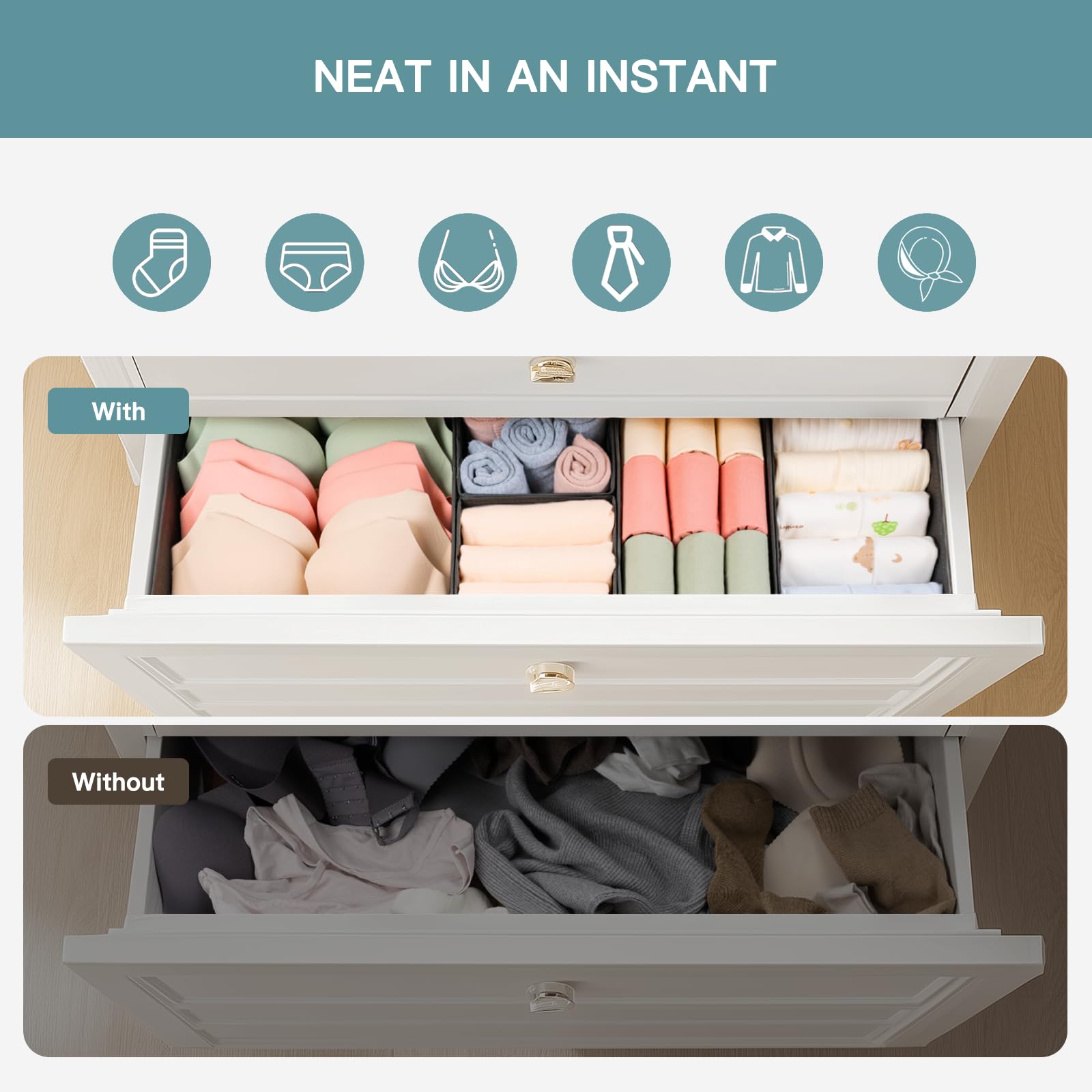 Criusia Drawer Organizer Medium Bin Closeup: sturdy stitching and durable construction.