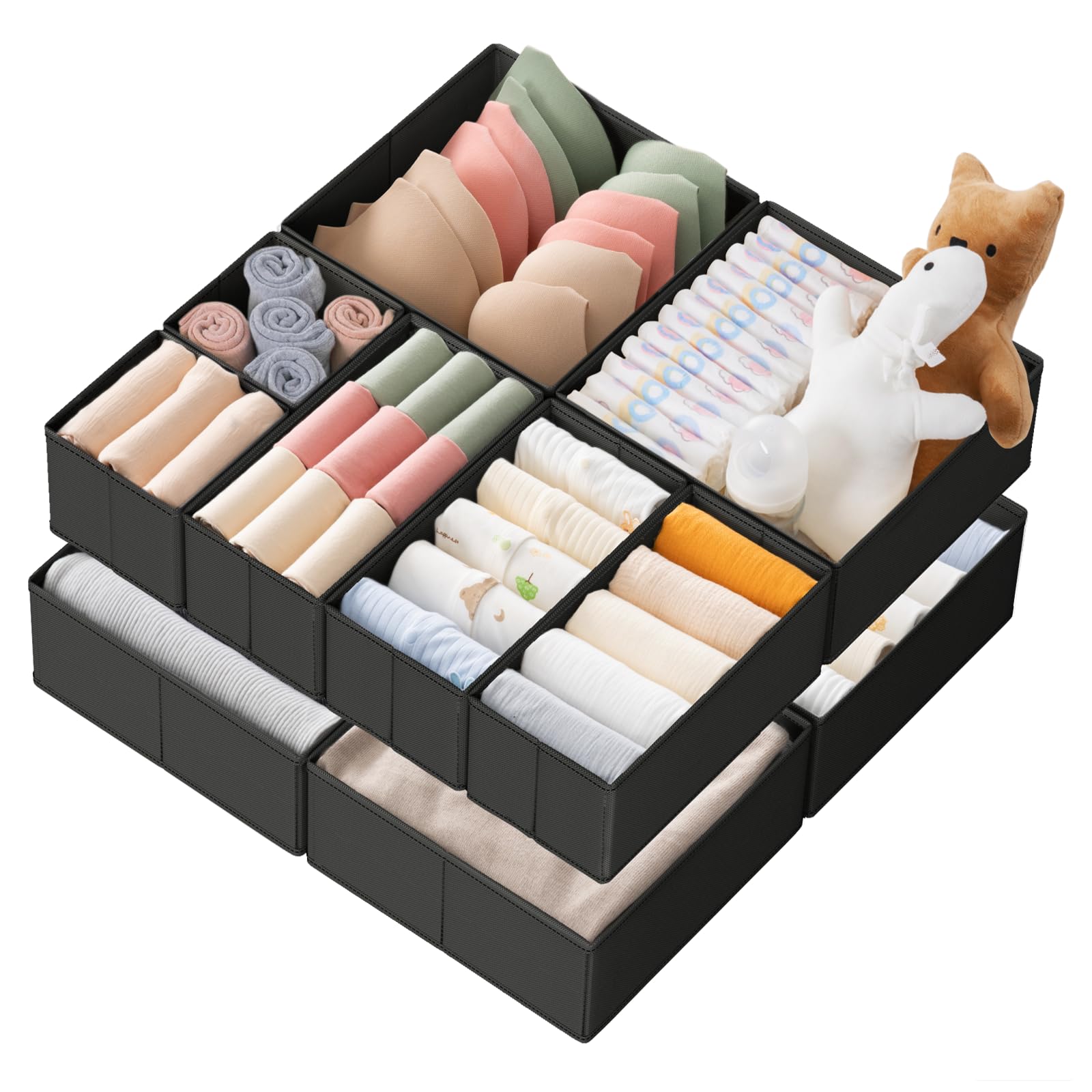 Criusia Drawer Organizer Set Hero: space-saving storage for tidy dressers.