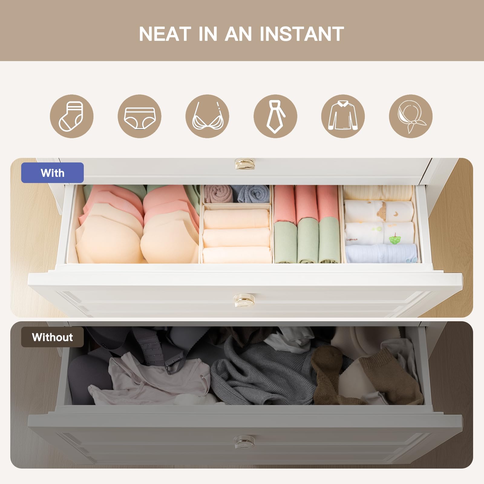 Criusia beige small drawer organizers in a 2-pack for tiny items.