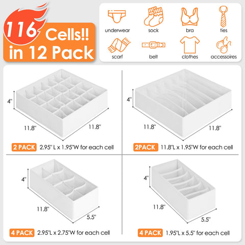 Criusia drawer organizers, 4-inch high, fit most dressers for tidy drawers.