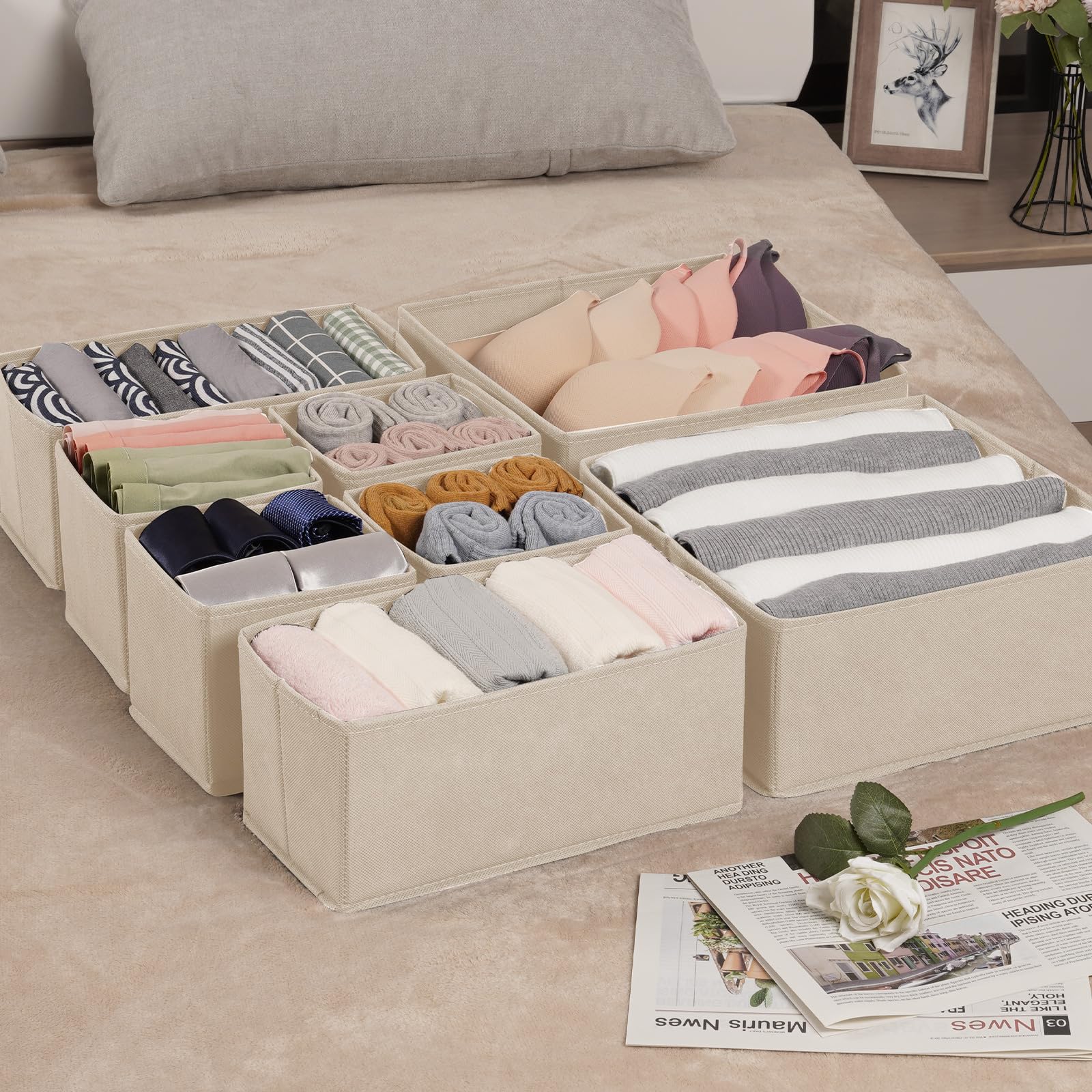 Criusia dresser drawer setup illustrates tidy closet and more space.