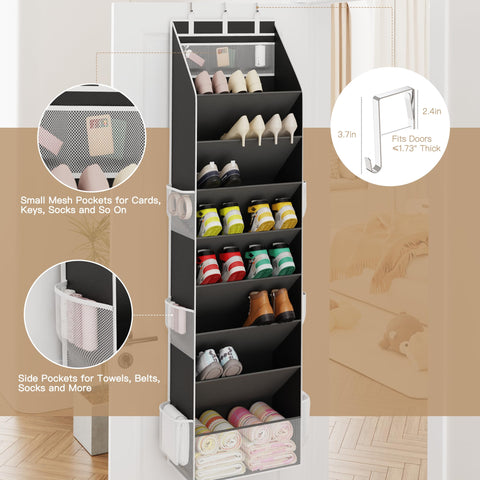 Criusia easy-hang hooks demonstrate tool-free installation over a door.
