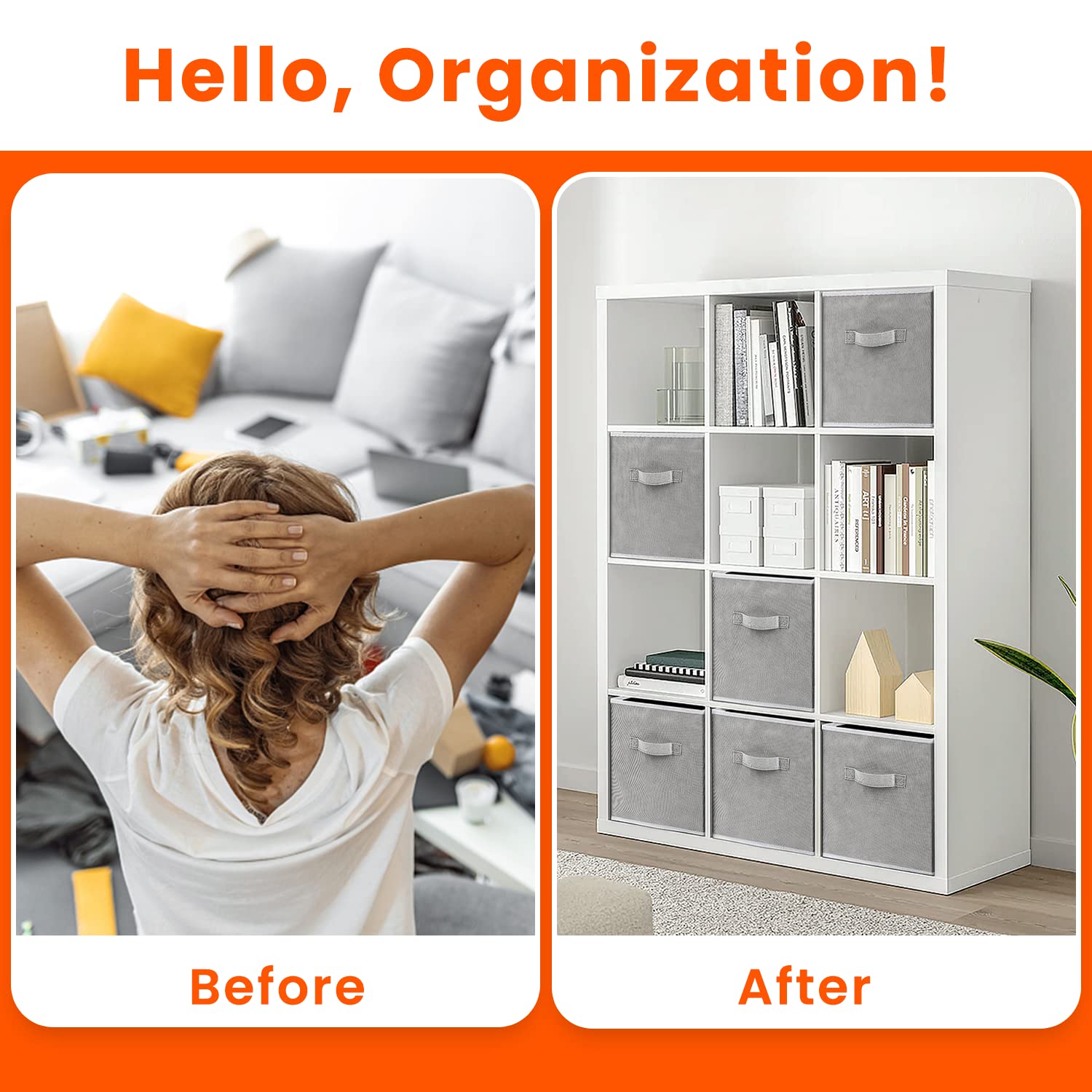 Criusia fabric bin with easy-grip handles for room-to-room transport.