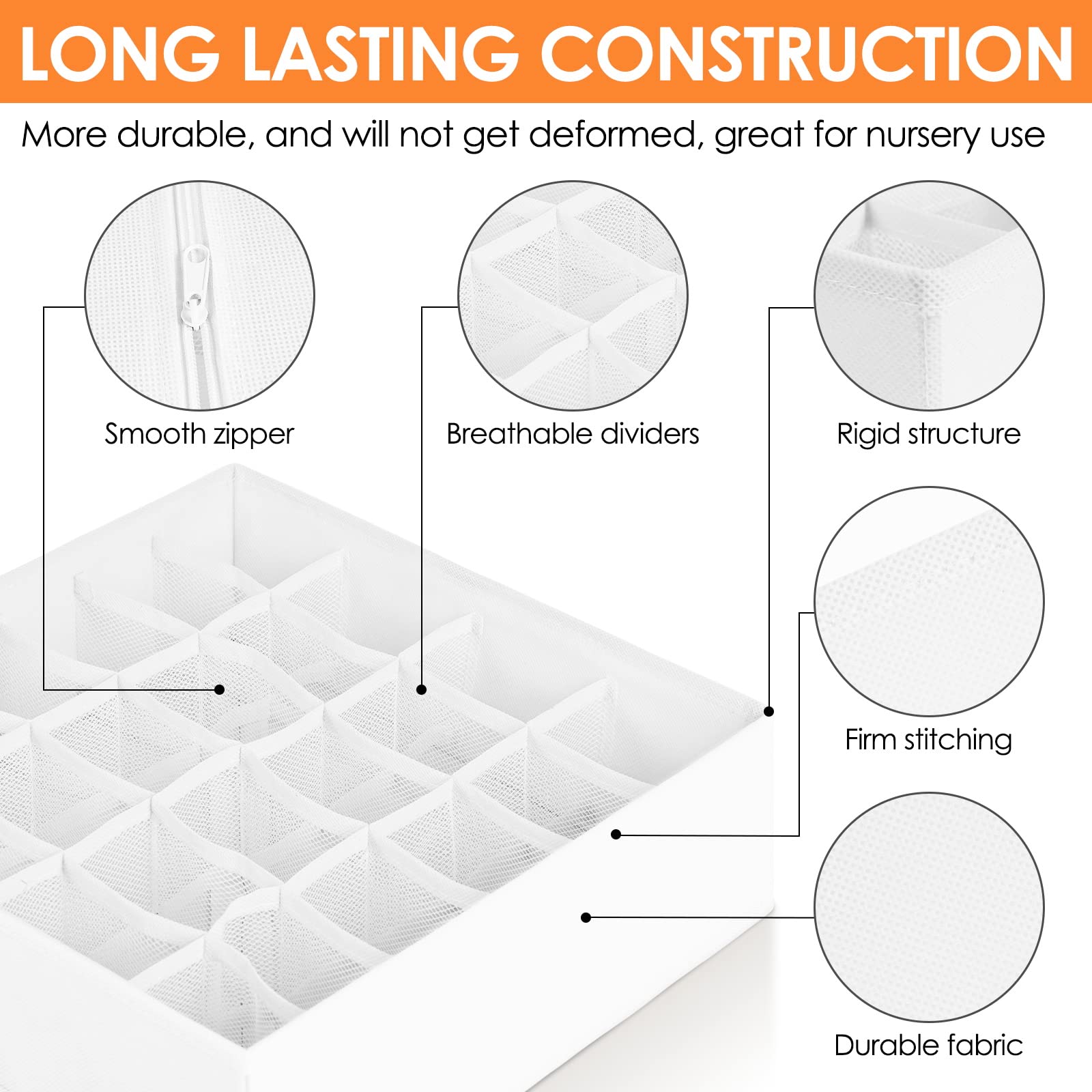 Criusia fabric bins fold flat for compact storage when not in use.