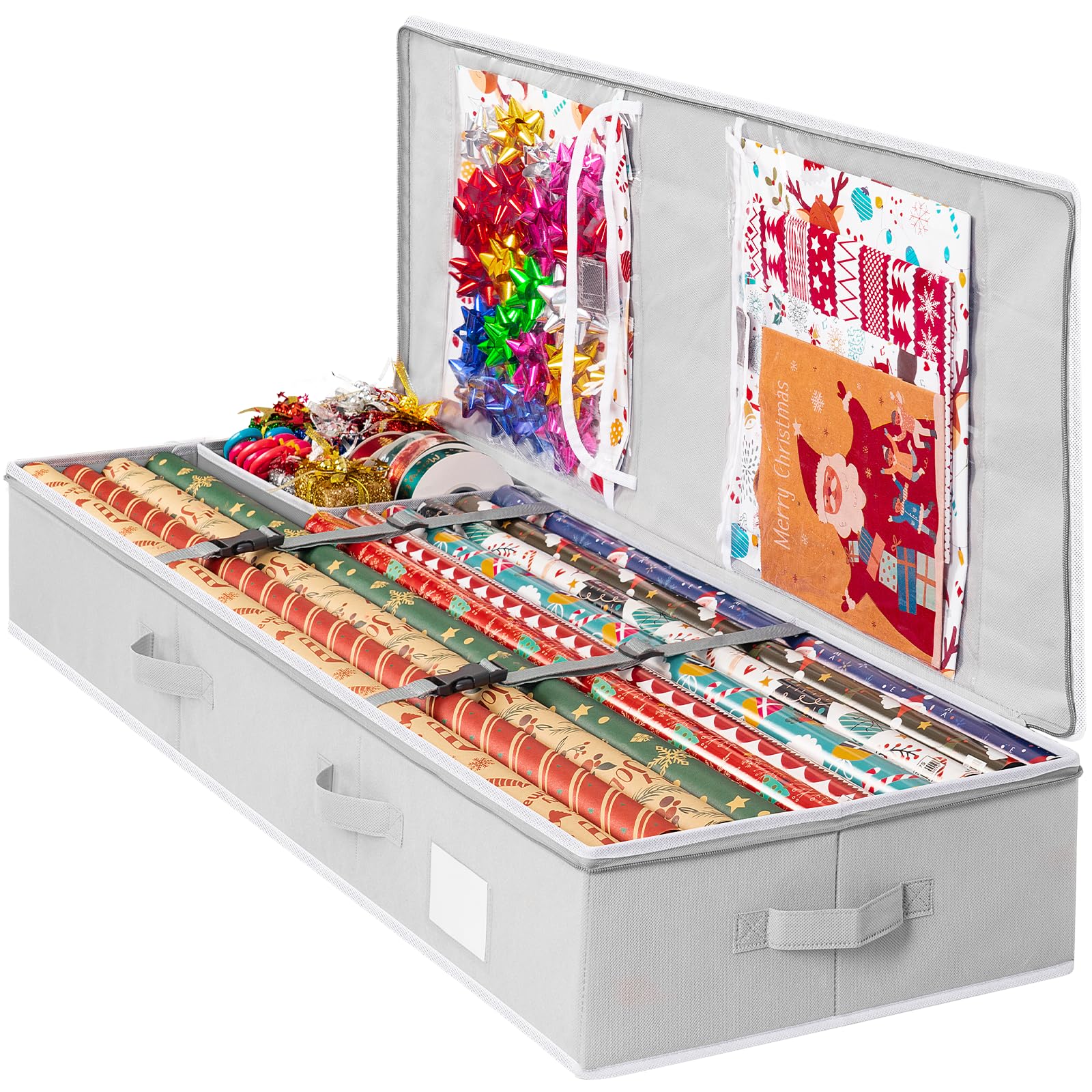 Criusia gift wrap organizer underbed keeps rolls neatly stored and accessible.