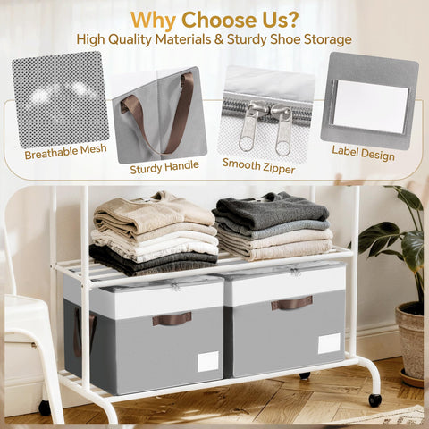 Criusia large closet organizer on shelf showing 17x17x13.4 inches footprint