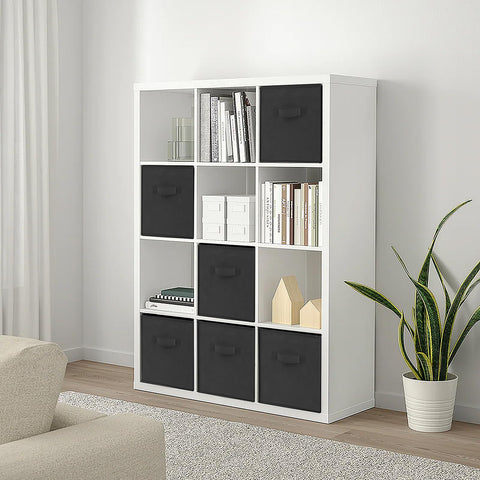 Criusia Kallax compatible storage bin integrated into a shelf system.