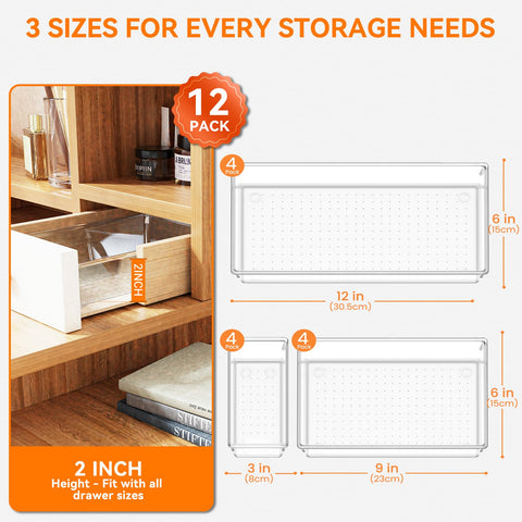 Criusia L clear drawer organizer keeps cosmetics and utensils neatly stored in drawers