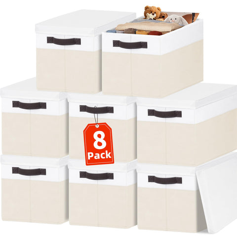Criusia large closet bin with lids stacked on shelf for neat storage.