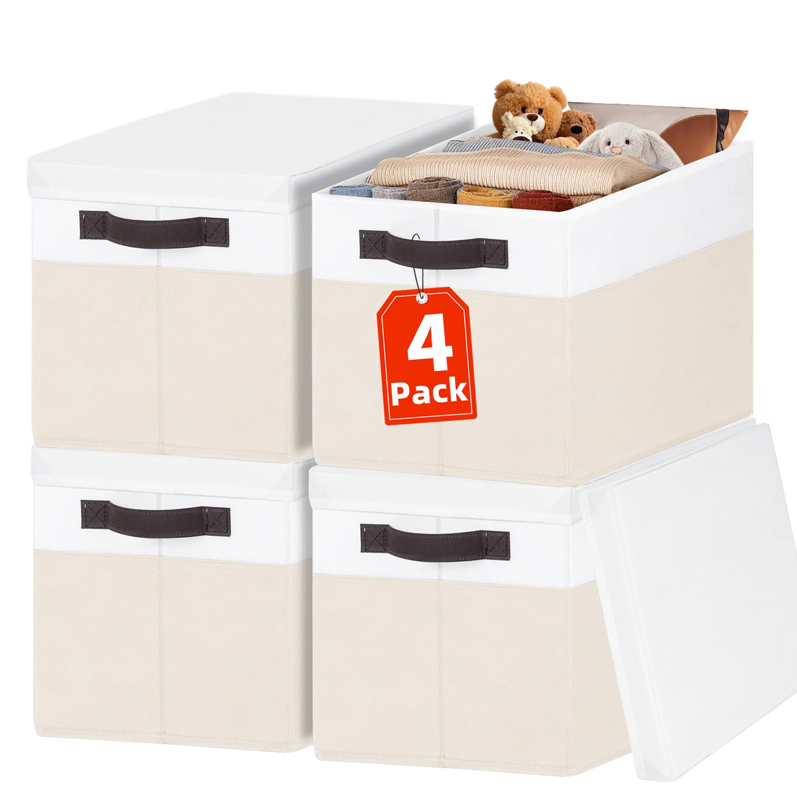 Criusia large nursery closet bin with lid on shelf keeps clothes organized and dust-free.