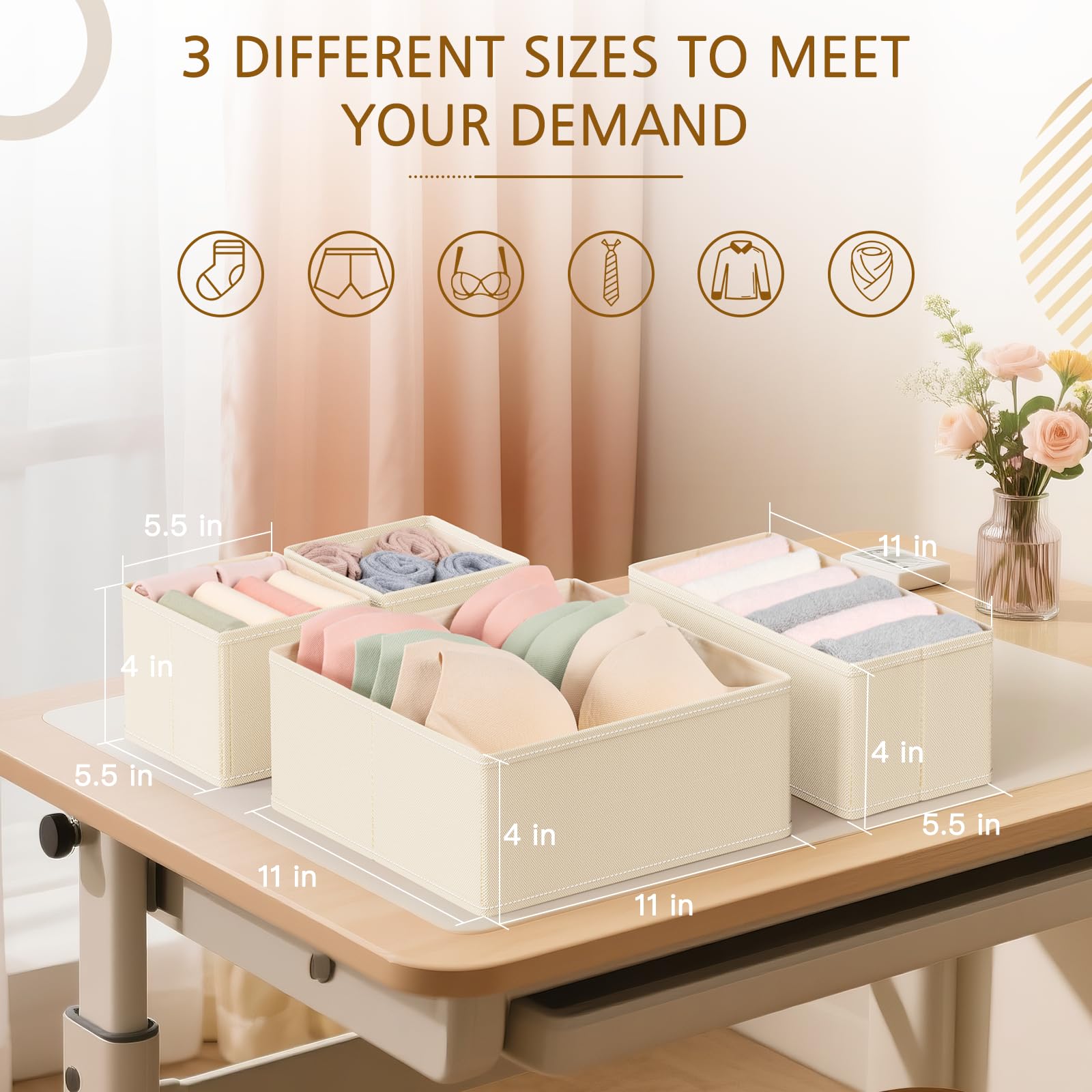 Criusia large-size bins fit scarves and baby clothes neatly.