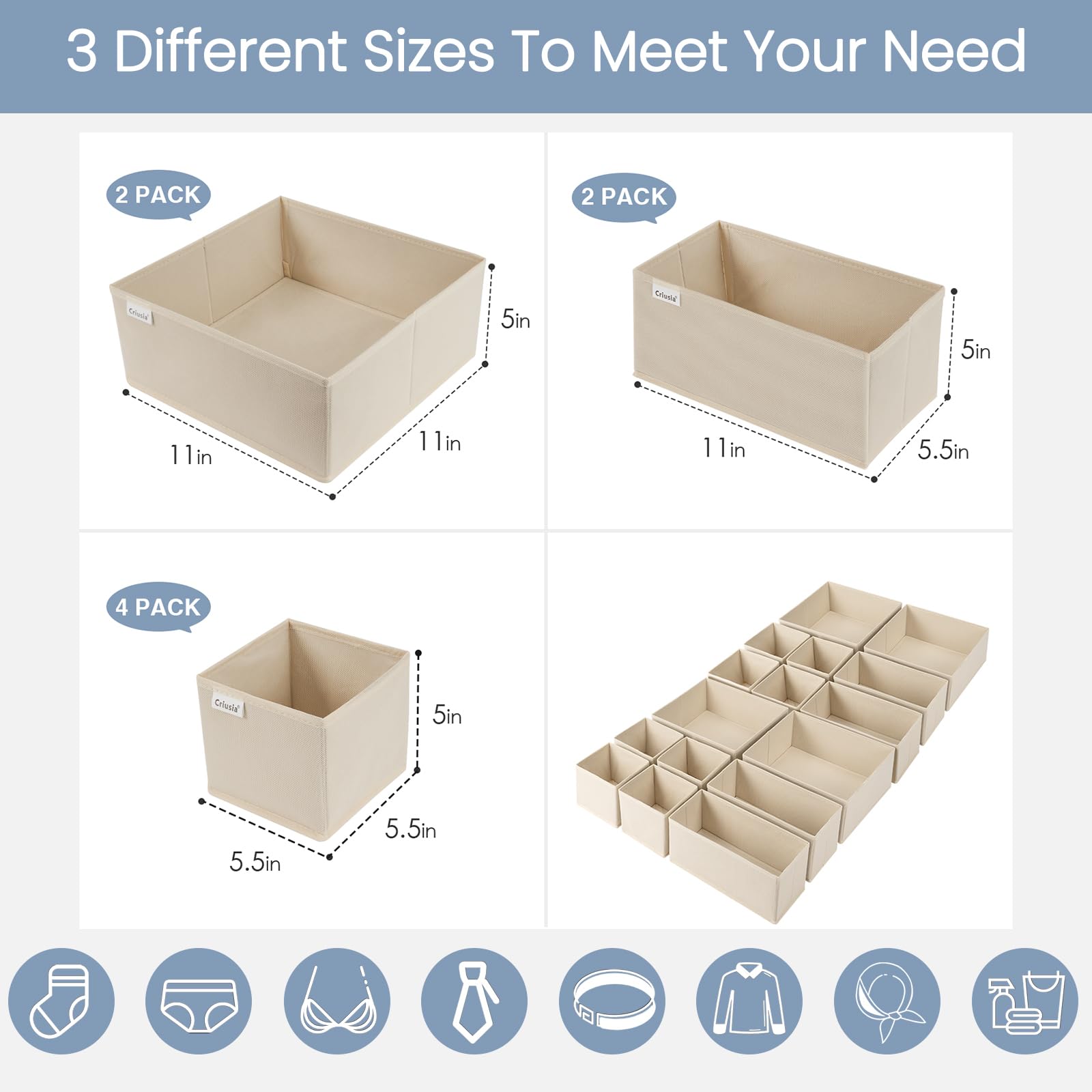 Criusia large square bin with cardboard backing provides sturdy organization.