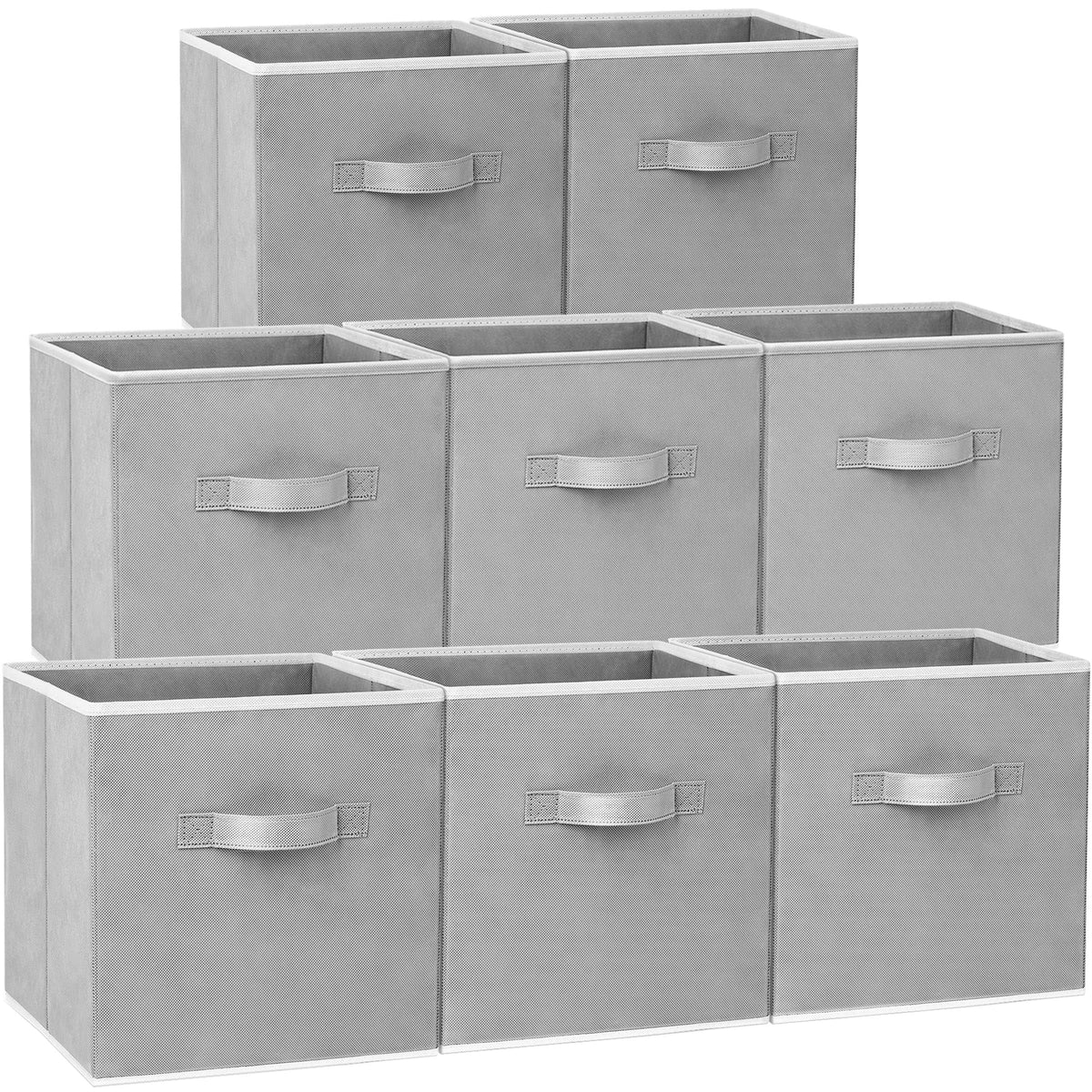 Criusia large storage cubes on shelf with 13-inch sturdy grey fabric.