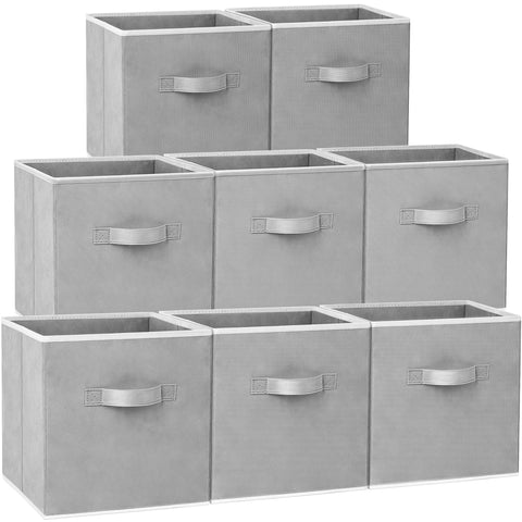 Criusia large storage cubes on shelf with 13-inch sturdy grey fabric.