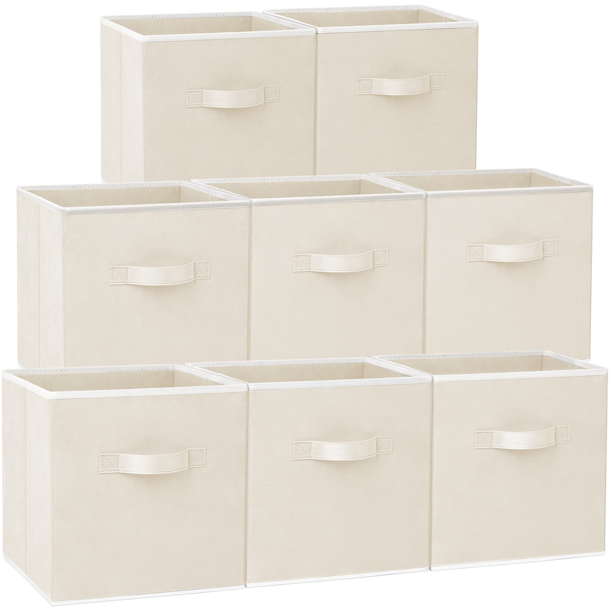 Criusia large storage cubes on a shelf with side view in beige for organized spaces.
