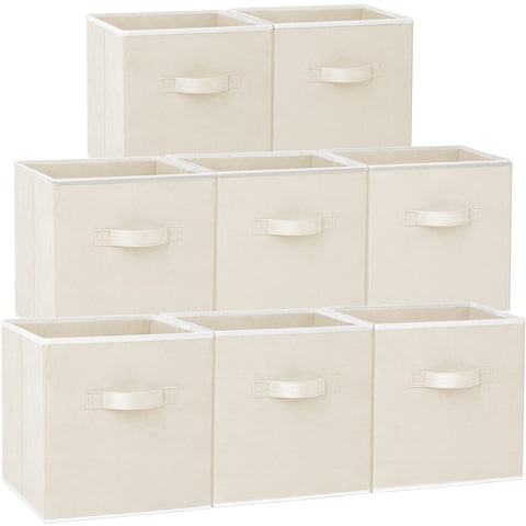 Criusia large storage cubes on a shelf with side view in beige for organized spaces.