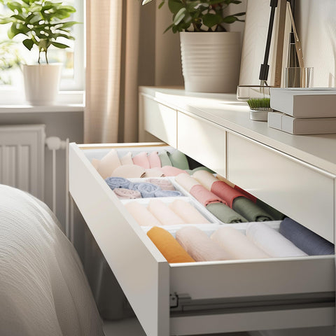 Criusia organizer fits in nursery and bedroom drawers for quick access.