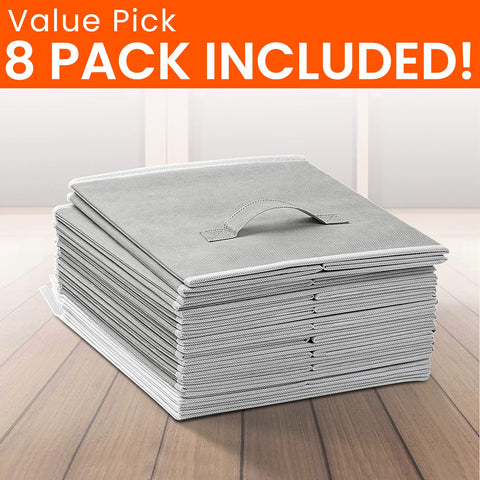 Criusia organized clothes and toys with these grey fabric storage bins.