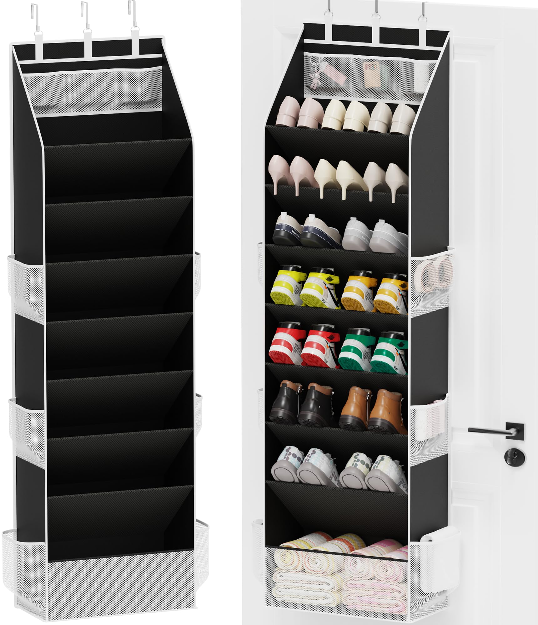 Criusia over-the-door shoe organizer with 8 tiers, front view, maximizing closet space.