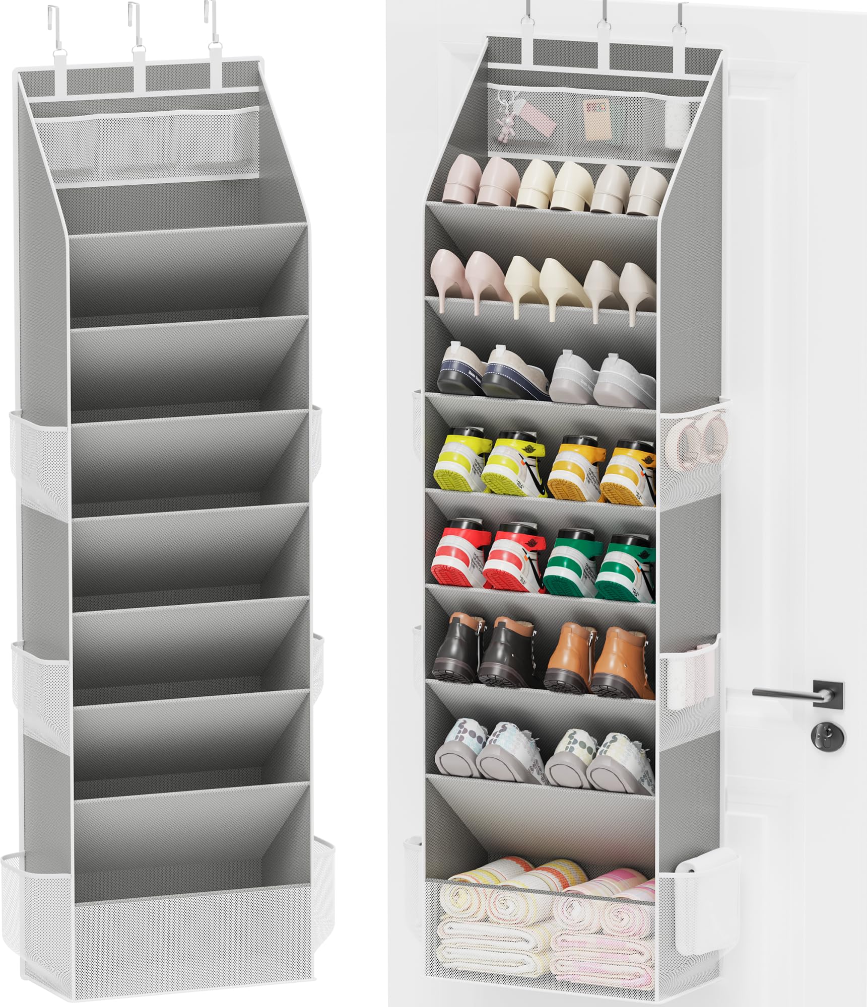 Criusia over-the-door organizer with eight tiers storing 16–24 pairs of shoes.