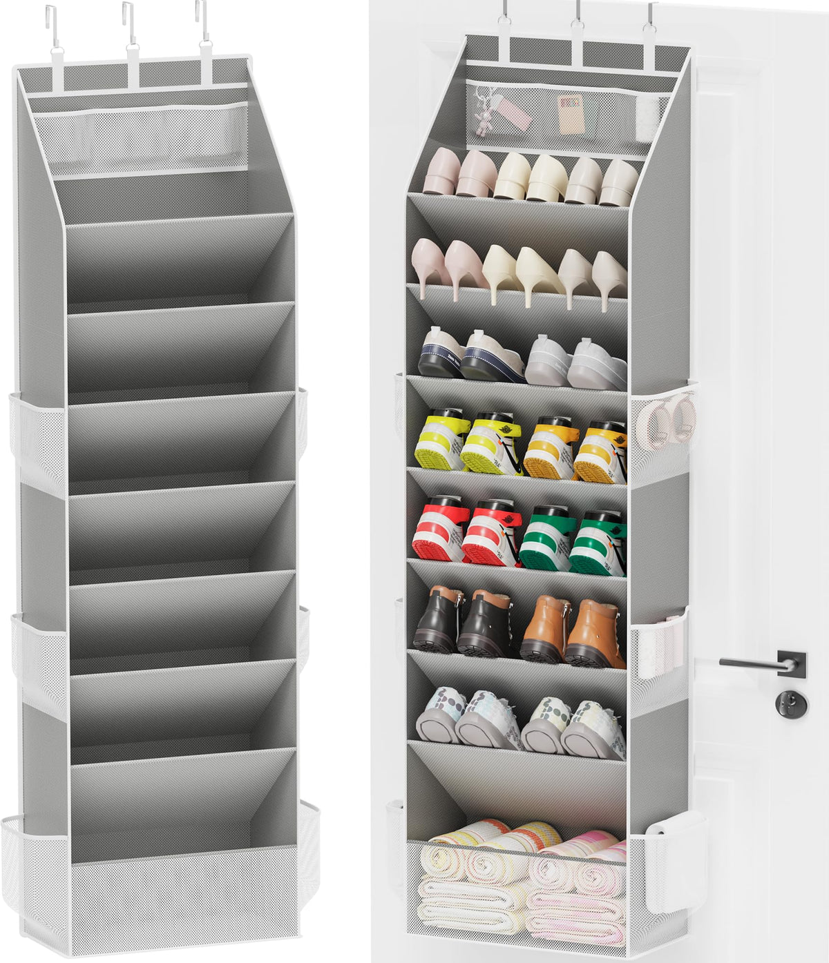 Criusia over-the-door organizer with eight tiers storing 16–24 pairs of shoes.