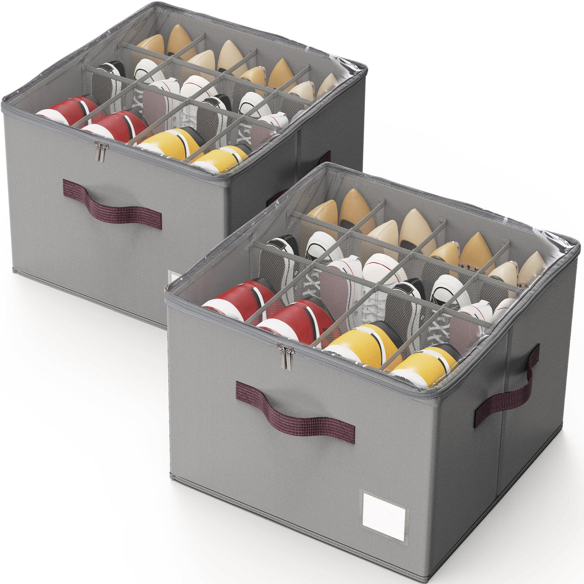Criusia shoe organizer with closed cover keeps shoes dust-free and neatly arranged.