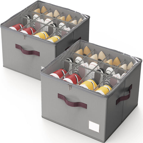 Criusia shoe organizer with closed cover keeps shoes dust-free and neatly arranged.