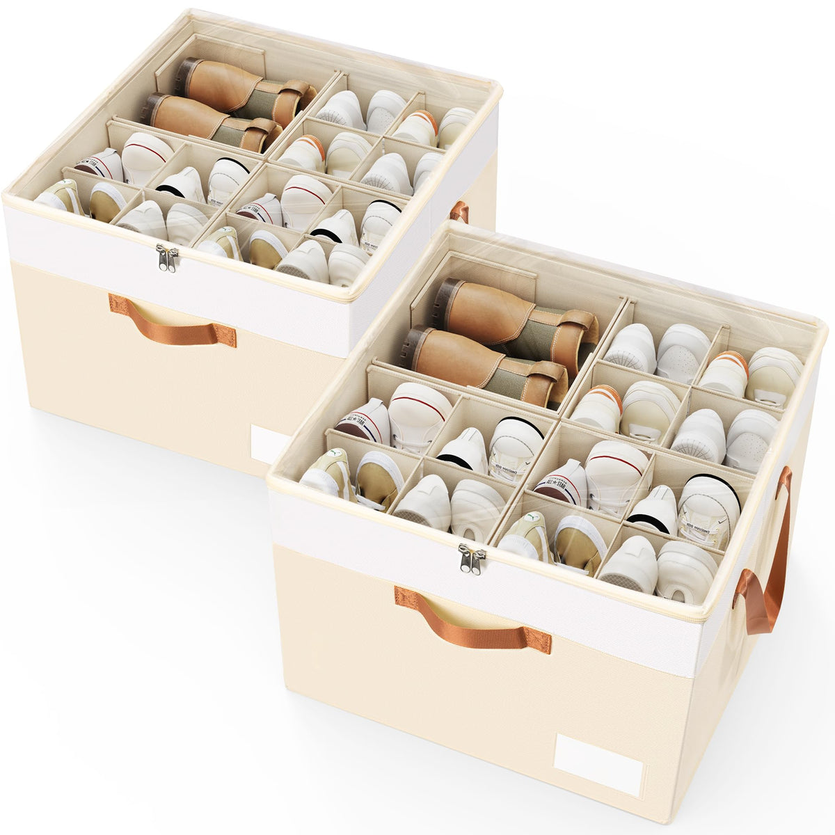 Criusia 2-pack shoe organizer in closet showing foldable, space-saving design